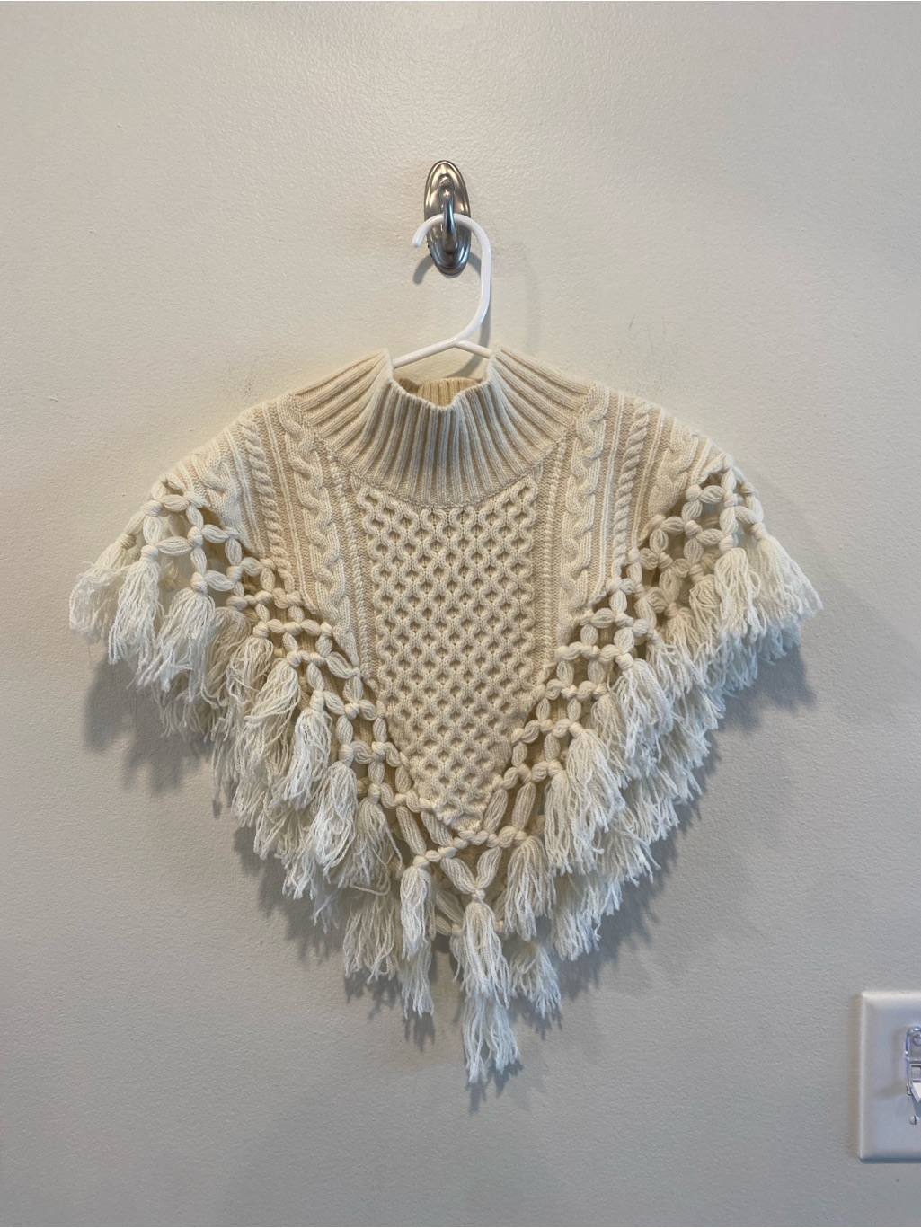 Sea New York 100% Extra Fine Merino Wool Cable Knit Mini Poncho Bib Kids Size 8